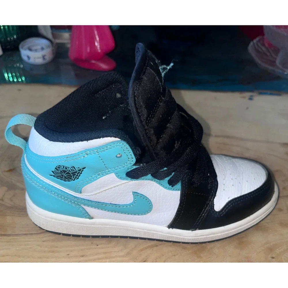 Jordan 1 Mid Tropical Twist White Black Teal Sneakers 640734-132 Size 1Y